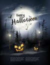Scary Halloween background with pumpkins and moon. Royalty Free Stock Photo