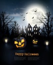 Scary Halloween background with pumpkins and moon. Royalty Free Stock Photo