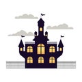 Scary halloween castle with lights on white background Royalty Free Stock Photo