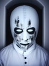 scary halloween concept. portrait of a man with white mask on face, Ai Generated Royalty Free Stock Photo