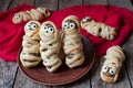 Scary halloween food meatball sausage mummies