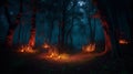 Scary Halloween forest with burning candles. Generative ai Royalty Free Stock Photo