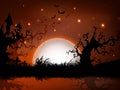 Scary Halloween full moon night background.