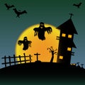 Scary halloween graveyard with full moon background Royalty Free Stock Photo