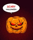 Scary Halloween. Horrible Pumpkin with red eyes symbol of holida