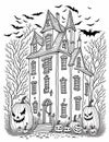 scary halloween house coloring book for older children and adults for october Royalty Free Stock Photo
