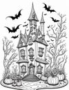 scary halloween house coloring book for older children and adults for october Royalty Free Stock Photo