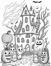 scary halloween house coloring book for older children and adults for october Royalty Free Stock Photo