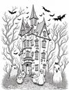 scary halloween house coloring book for older children and adults for october Royalty Free Stock Photo