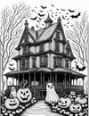 scary halloween house coloring book for older children and adults for october Royalty Free Stock Photo