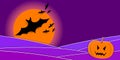 Scary Halloween Night. Pumpkins, silhouette of bats and full moon Royalty Free Stock Photo