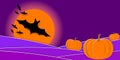 Scary Halloween Night. Pumpkins, silhouette of bats and full moon Royalty Free Stock Photo