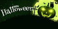 Scary Halloween pumpkin. Cemetery, spiders on a cobweb and an owl on a background of a green glowing moon. Cover for your project. Royalty Free Stock Photo