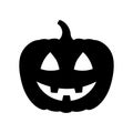 scary Halloween pumpkin silhouette, carved pumpkin black icon with negative space, isolated on white background, single