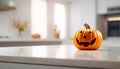 Scary halloween pumpkin on white kitchen background for decoration and design ideas Royalty Free Stock Photo