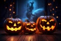 Scary Halloween Pumpkins: Real Photo with Neon Effect Royalty Free Stock Photo