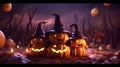 scary halloween pumpkins under the moonlight - generative AI Royalty Free Stock Photo