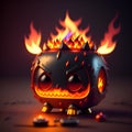 scary halloween robot with fire, AI generated