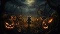 Scary Halloween Scene. A haunting night with eerie moonlight, creepy