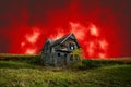 Scary Haunted Halloween House With Evil Red Sky