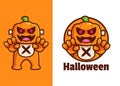 Scary halloween pumpkin cartoon character logo design