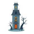 Scary haunted house and broken windows, Halloween horror house. Vector illustration in flat style