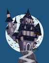 Scary haunted house with full moon. Royalty Free Stock Photo