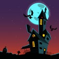 Cartoon scary haunted house. Halloween vector illustration Royalty Free Stock Photo