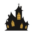 Scary haunted house vector design on a white background. Halloween haunted house silhouette design with yellow color shade. Design Royalty Free Stock Photo