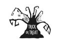 Scary haunted tree silhouette with Trick or Treat halloween lettering. Vector illustration