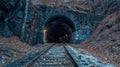 Scary Haunted Tunnel Entrance. A Crepuscular Journey Beneath Forgotten Rails Royalty Free Stock Photo