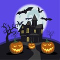 Scary house Halloween concept illustration, Halloween pumpkin monsters illustration concept, haunted house Halloween, Scary cartoo