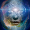 Scary human face with universe background