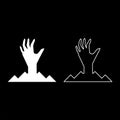 Scary human hand from ground silhouette dead man's Halloween decorative element zombie concept spooky clawed paw sharp nails bony