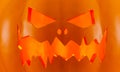 Scary Jack O Lantern halloween pumpkin, close-up. Background for a Halloween banner, 3d rendering. Creepy pumpkin close-up