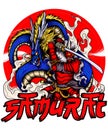 scary japanese samurai knight and dragon snake design illustration