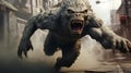 Scary Kaiju Running In Action-packed City Scene