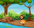 Scary lion cartoon living in the forest