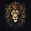 Scary Lion With Crown Vector Illustration For T-shirt Design