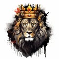 Scary Lion Head Art Vector Illustration With Crown