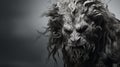 Epic Fantasy Lion Sculpture: Black And Gray Lion With Long Hair