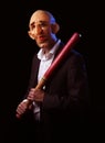 Scary man in suit with mask and baseball bat Royalty Free Stock Photo