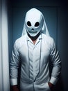 scary man with a white mask . scary halloween concept, AI generated Royalty Free Stock Photo