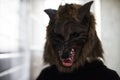 Scary model with wolf mask. halloween