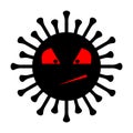 Scary monster-coronavirus with face. Black silhouette of a monster in the image of a covid-19 with frightening eyes and a smile.