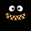 Scary monster face emotions. Vampire tooth fang. Big eyes, mouth with candy corn teeth. Royalty Free Stock Photo