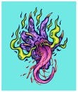 Scary monster hand with smoke flame illustration