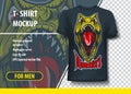 Scary monster head with open mouth. Editable t-shirt print layout