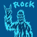 Scary monster shows the horn`s gesture. Vector illustration.