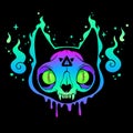 Scary multicolored cat skull in flame Royalty Free Stock Photo